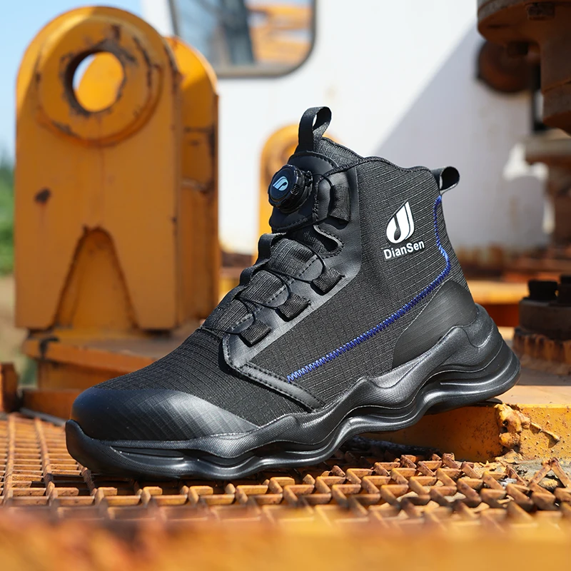 Rotating Button Men Safety Shoes Protective Sneakers Steel Toe Cap Anti-smash Work Shoes Fashion Indestructible Boots Security