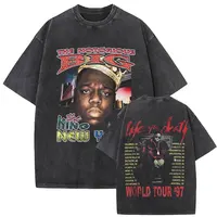 Camiseta de rapero Vintage lavada The Notorious Big World Tour 97, camisetas con estampado Biggie Smalls, camisetas de gran tamaño de Hip Hop para hombres y mujeres
