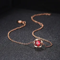 ZHOUYANG Rose Flower Bracelets For Women Female Simple Red Zircon Rose Gold Color Trendy Birthday Gift Fashion Jewelry H014