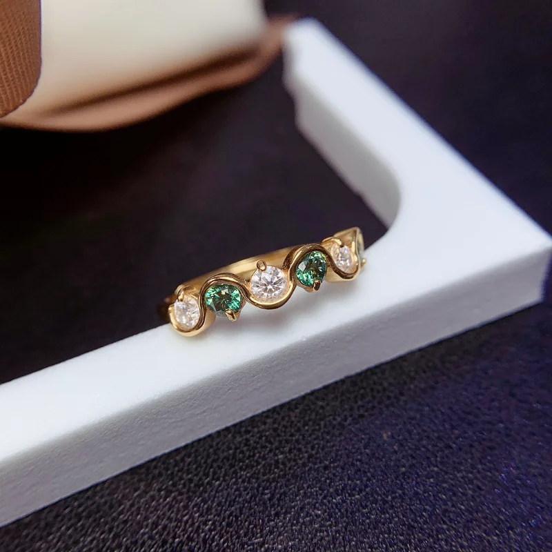 YULEM Ring Sparkling White and Green Moissanite Ring Real 925 Silver  Gem Birthday Gift Shiny Diamond Strong Power