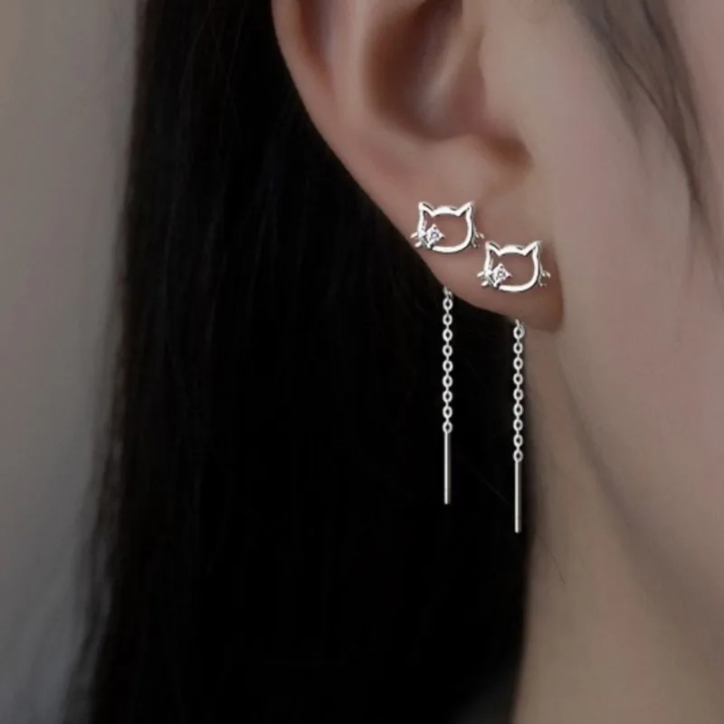 Sam Panda 925 Sterling Silber Tropfen Ohrring Für Frauen Zirkon Kristall Aushöhlen Katze Persönlichkeit Schmuck Geschenk Dropshipping