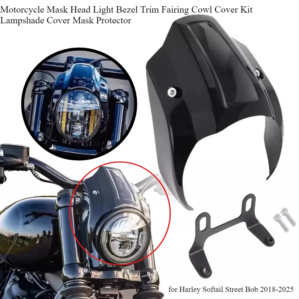 

Motorcycle Mask Head Light Bezel Trim Fairing Cowl Cover Kit Lampshade Cover Mask Protector for Softail Street Bob 2018-2022