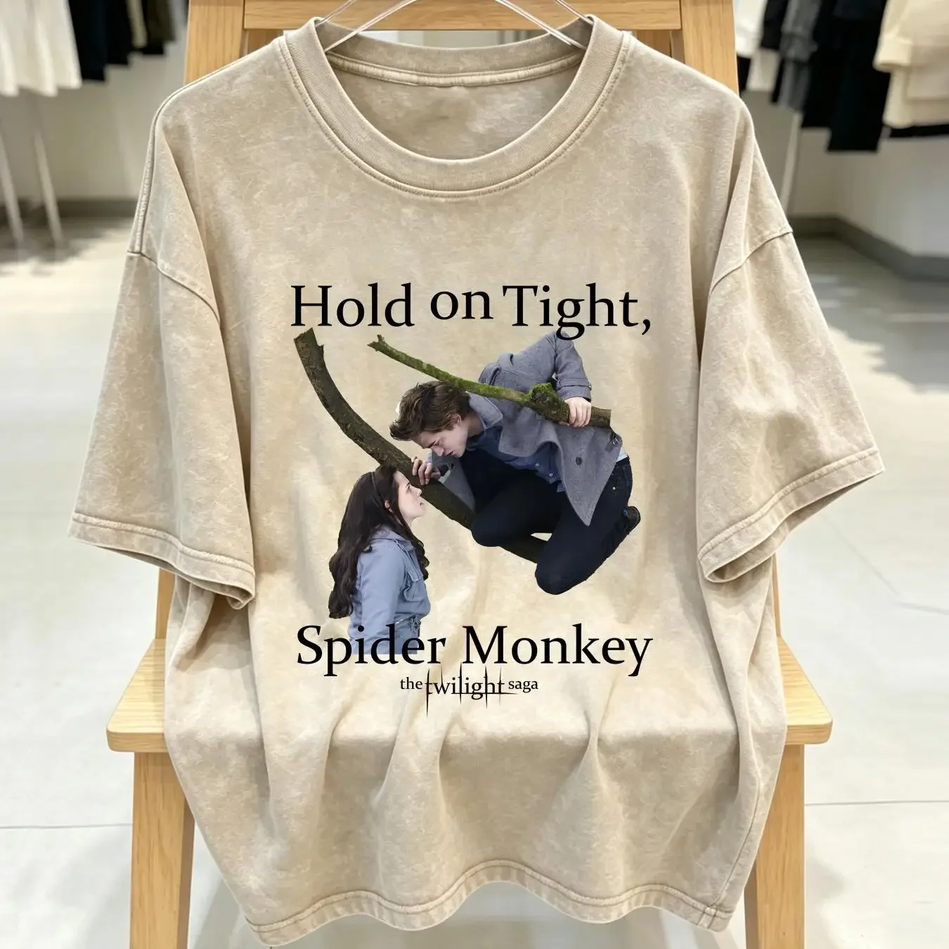washed T Shirt Twilight Movie Saga Hold On Spider Monkey Licensed Black Cotton long or short sleeves vintage Washed