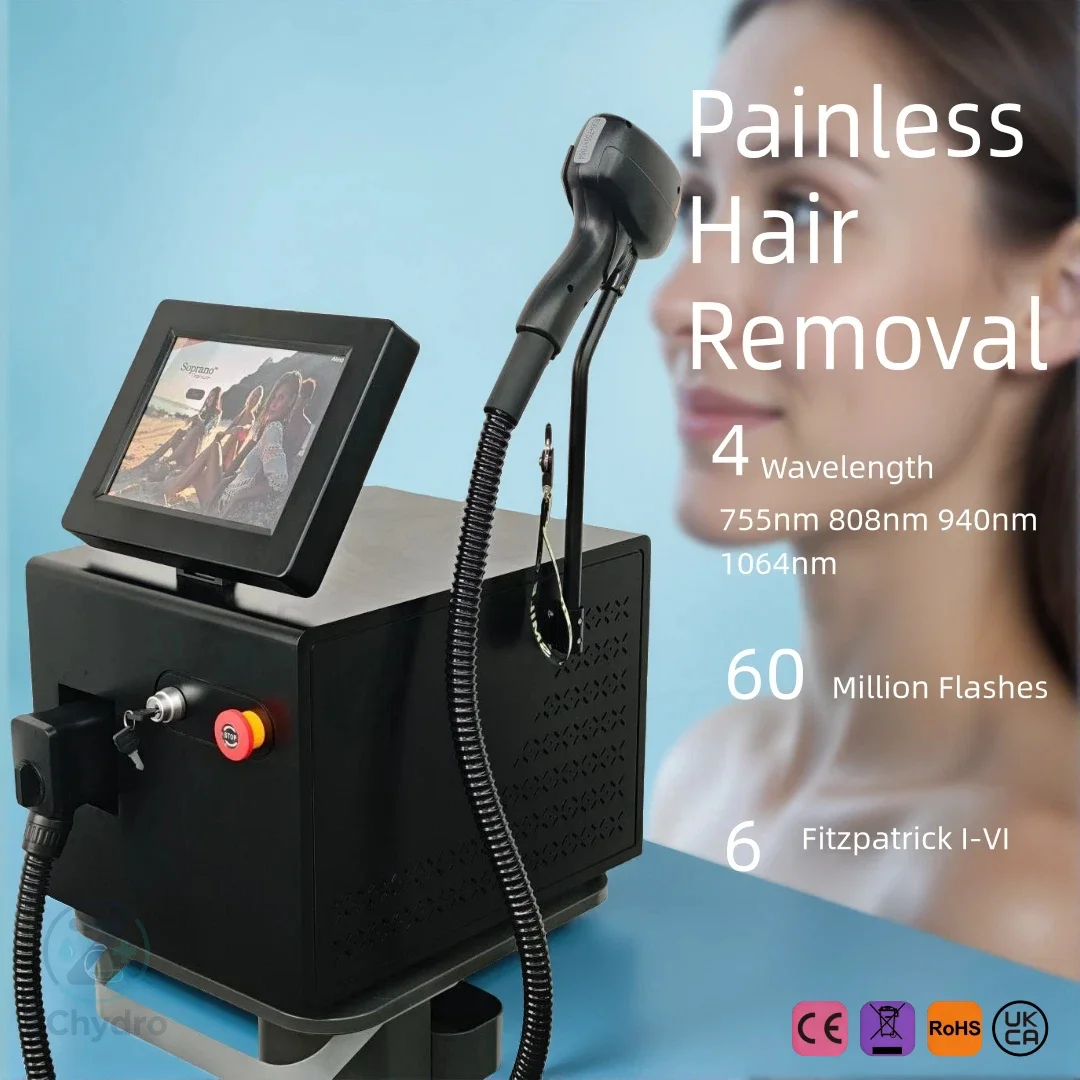 Advanced Diode Laser Hair Removal Machine – 4 Wavelengths With Ice Cooling – Long-Lasting Comfortable Results – CE Portable For