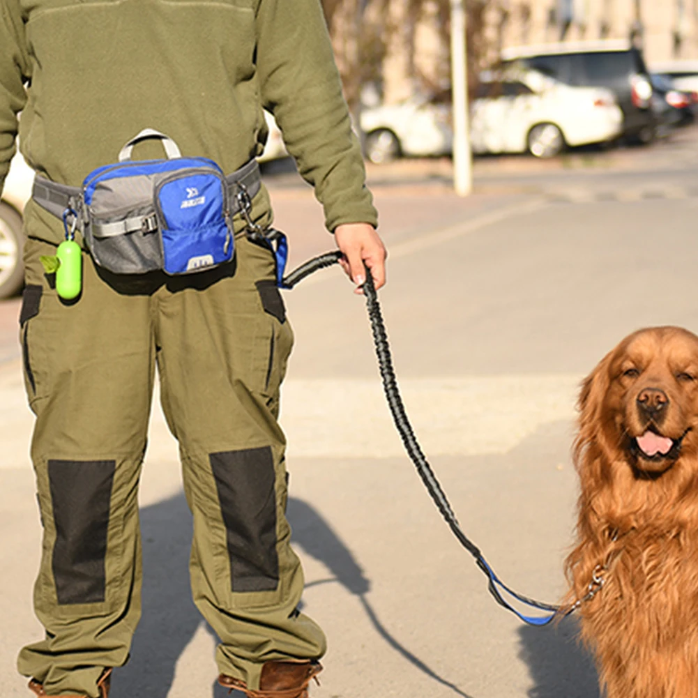 

Выдвижной поводок для собак без помощи рук с поясной сумкой, светоотражающими швами, регулируемый поясной ремень для прогулок, бега, бега собаки