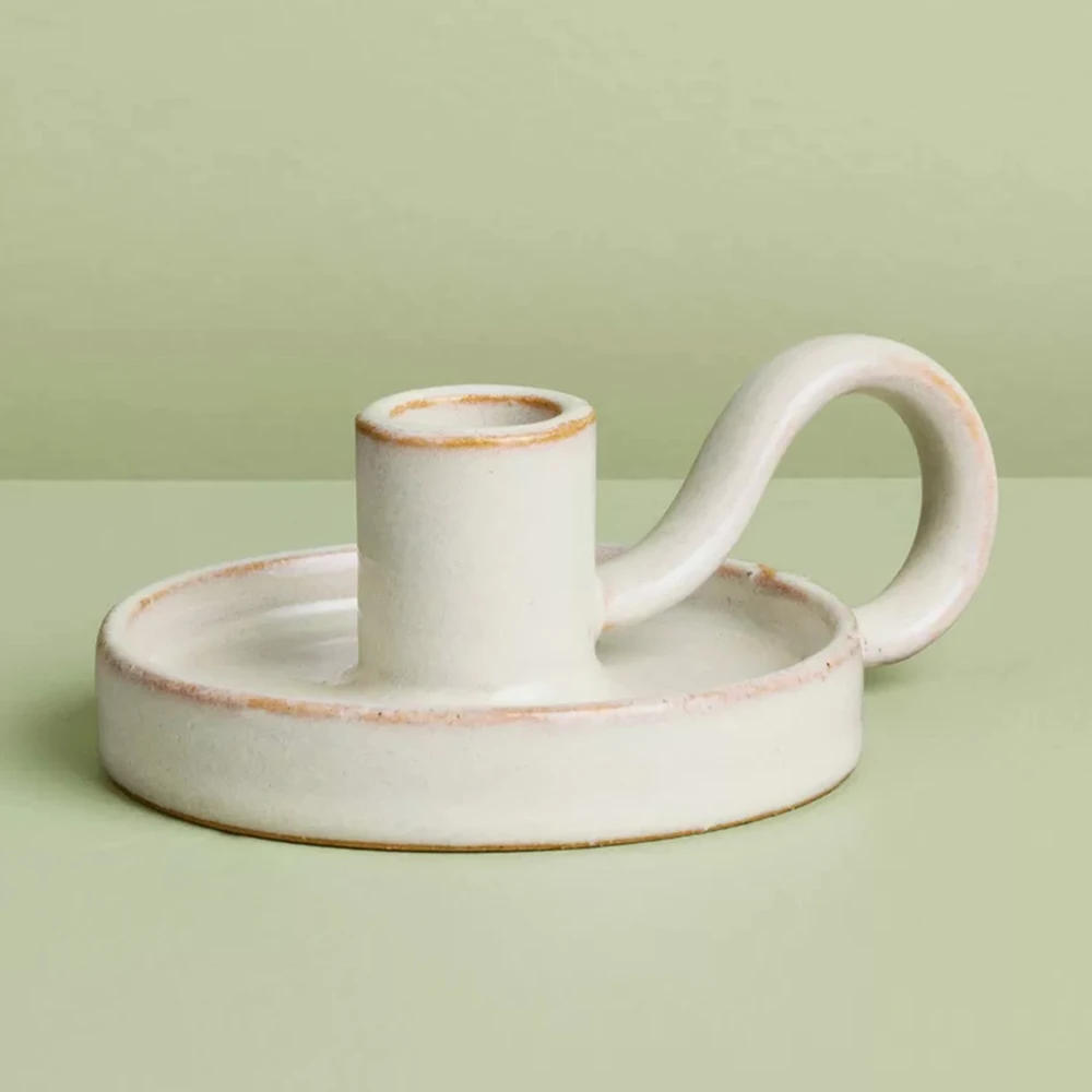 

5.45"x4"x2" Cream Taper Candle Holder,Rustic Unique Glazed Finish Ceramic Candle Sticks Holder for Home Table Counter Decor