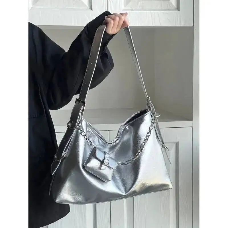 Bloom Black Vintage Underarm Women Haruku Chain Decorative Shoulder With Headphone Large Capacity Tote Bag Y2k