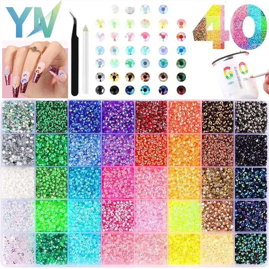 

40 цветов, 3 мм, стразы из смолы с плоским дном для рукоделия, набор для декора, нейл-арта, макияжа лица, ролик для нанесения, материалы для изготовления украшений своими руками