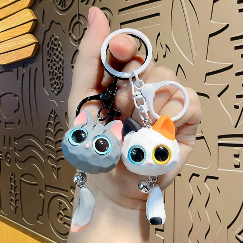 Kreativer Cartoon-Schlüsselanhänger mit großem Katzenkopf, Unisex-Autoschlüsselanhänger, niedlicher, exquisiter Katzenkopf-Anhänger, langlebiger, diebstahlsicherer 3D-Schlüsselring