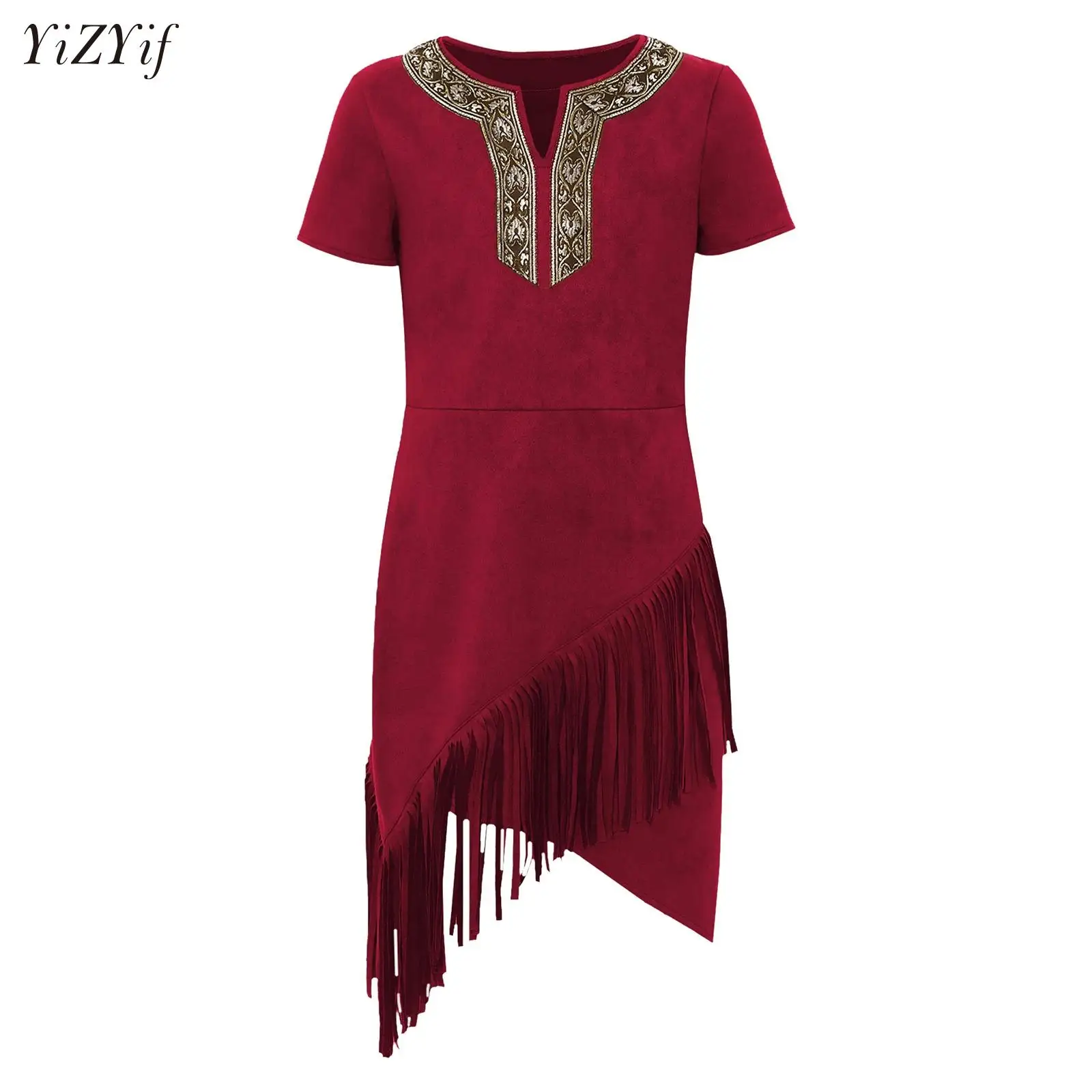 

Big Girls Native American Cosplay Dress Indian Indigenous Princess Costume Tassel Hem Indians Dress Savage Halloween Clothes