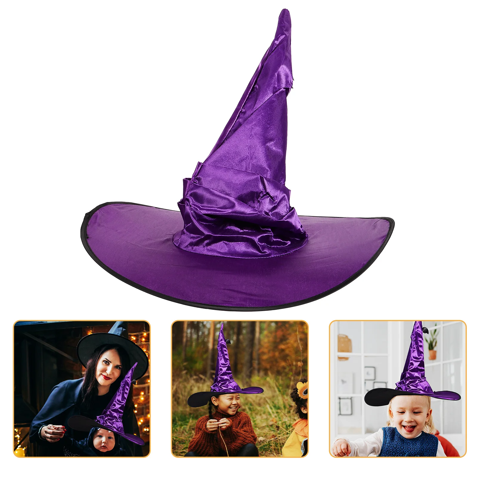 قبعة COLLBATH للهالوين الساحرة للنساء بحافة كبيرة وقلادة على شكل خفاش وإكسسوارات الحفلات التنكرية