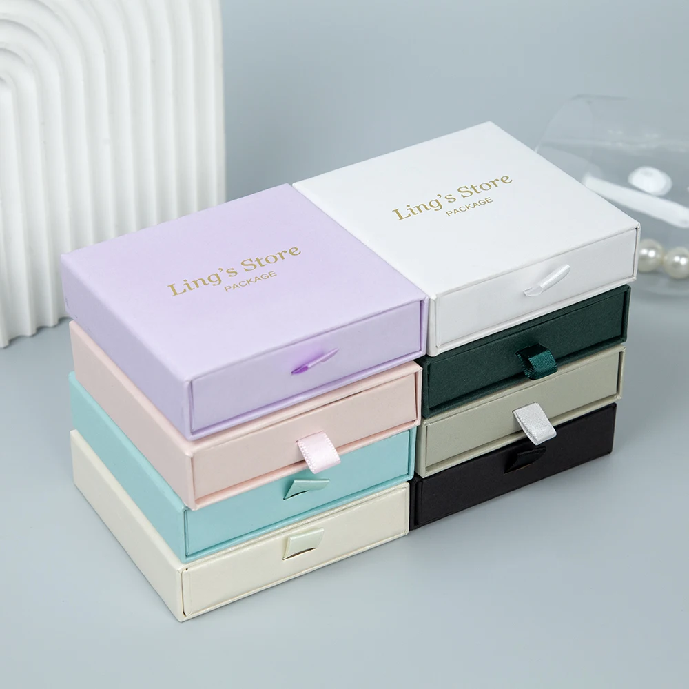 

50pcs Chic Personalized Logo Jewelry Drawer Box Ring Earring Stud Necklace Pendant Bracelet Brooch Cardboard Jewellery Packaging