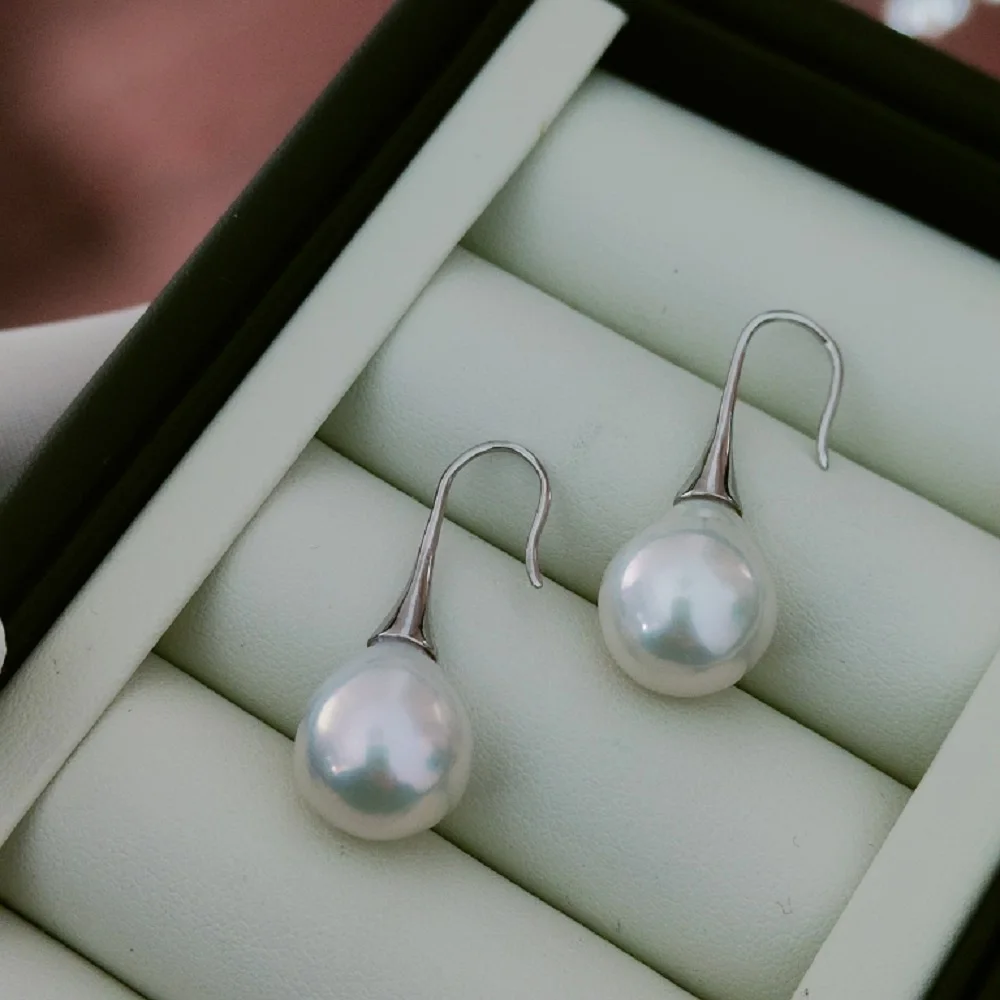 Simple and Elegant Pearl Earrings AAA 10-11mm 11-12mm 12-13mm Natural South Sea Water Drop Pearl Earrings 925s
