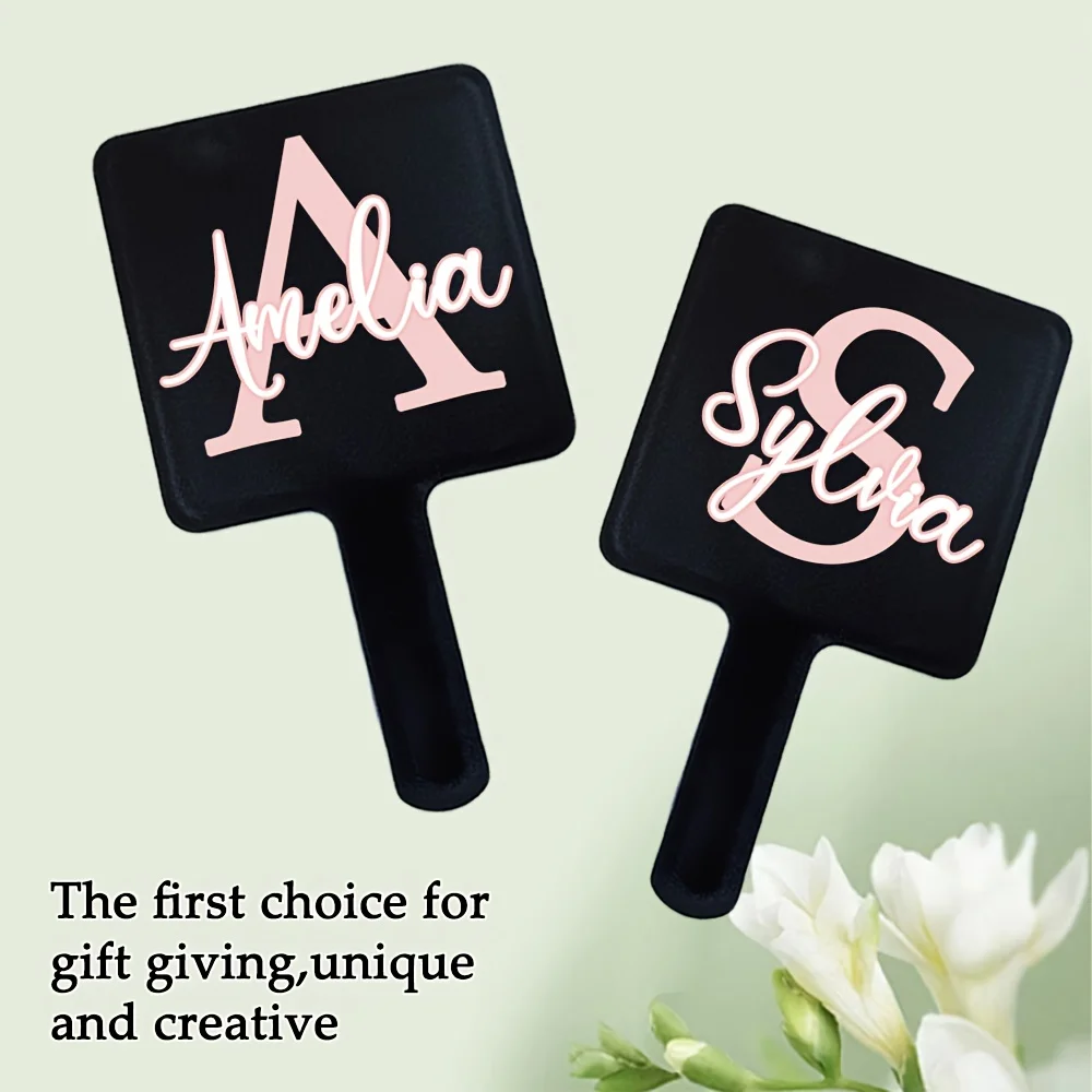 1pc Personalized Black Handheld Makeup Mirror with Custom Initial Design –Portable Glass Surface,Perfect Gift for Family,Friends - view 4