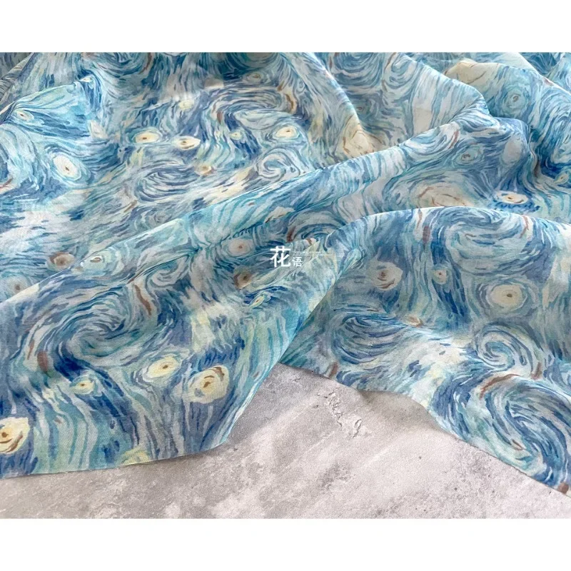 Printed Fabric Semi Transparent Light Skinned Dress Designer Wholesale Cloth Diy Apaprel Sewing Fabric Meters Polyester Material