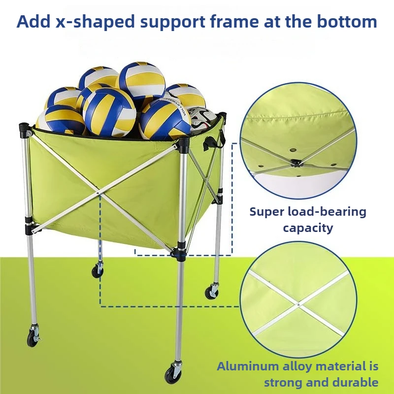 Foldable Volleyball Storage Cart Large Capacity Volleyball Storage Basket Movable Volleyballs Pick Up Carts Portable Sport Parts