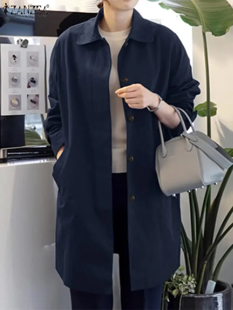 Autumn Women Long Trench ZANZEA Fashion Windbreaker Coat Casual Long Sleeve Buttons Down Jackets Solid Loose Thin Outwear 2023