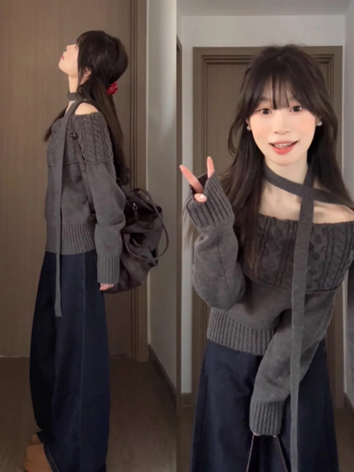

Korean Sle Off-oulder Draped Knitwear Women's Loose Soft ort Inner Wear Top for Autumn Spring Faion Commute