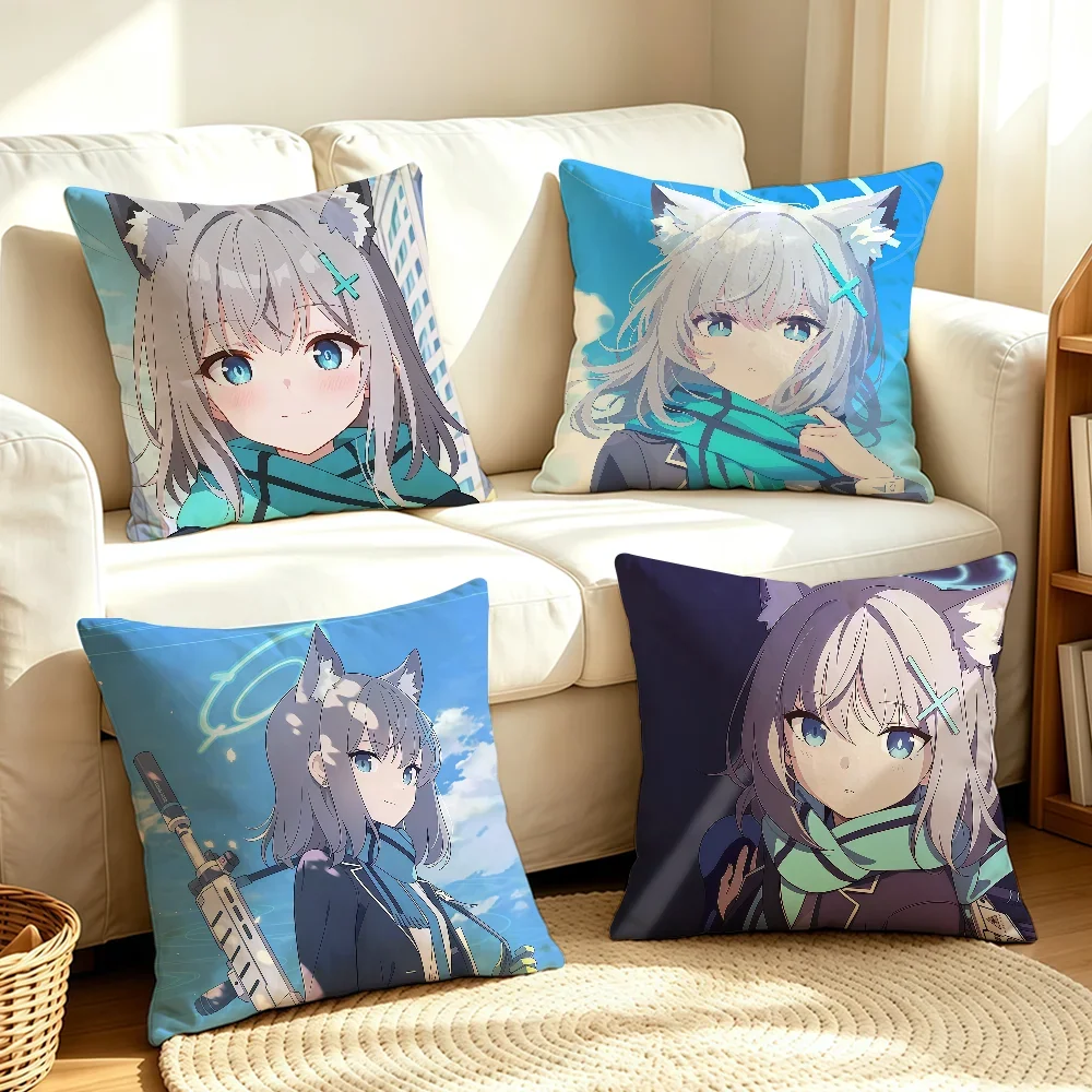 Game B-Blue Archive Shiroko cushion cover Soft Smooth Pillow Case Hidden Zipper Washable Decorative Couch Office Gift