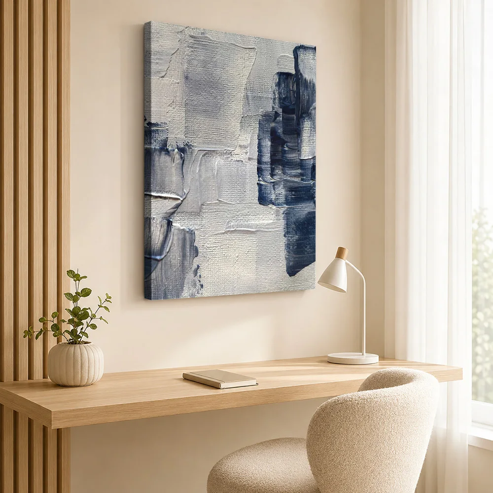 Gray And White Block Brushstrokes Canvas Poster Customized Photo Abstract Wall Art For Loft Living Room, Interior Stylist Gift