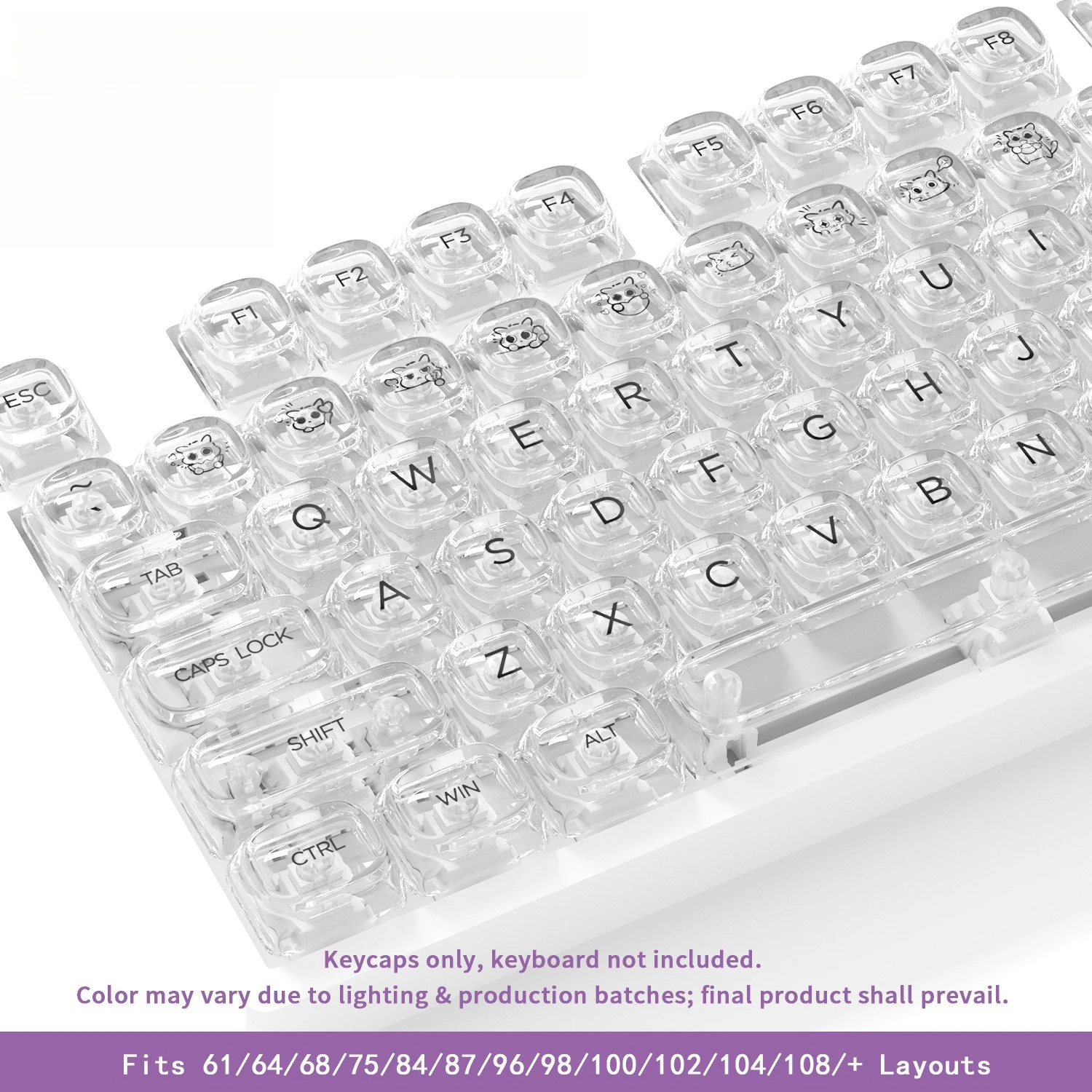 MOA Crystal-Clear Keycaps PC Key Caps Compatible with Mechanical Keyboard DIY 68 75 80 95 108 Unprinted English Keycaps Set