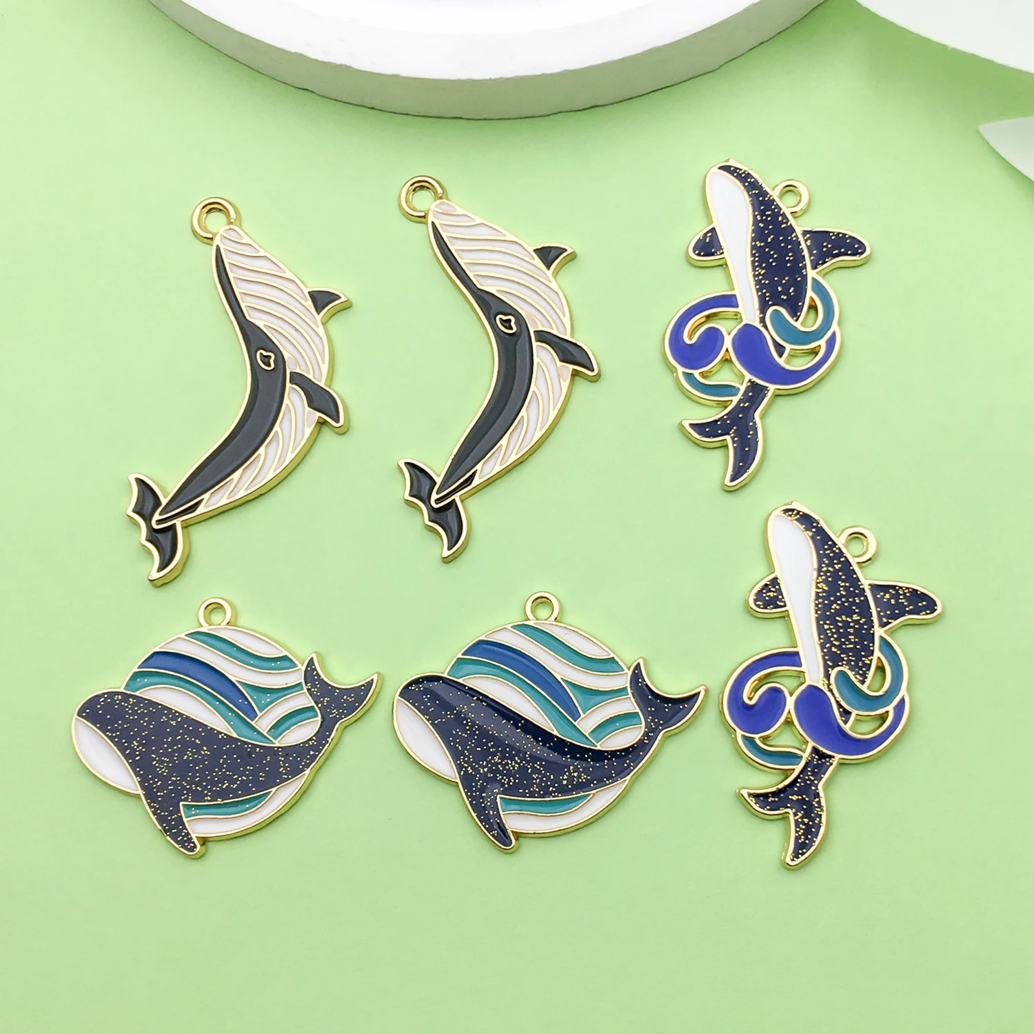 5/6pcs Enamel Whale Design Charms Alloy Marine Life Pendants for DIY Bracelets Necklaces Earrings Jewelry Making Accessories