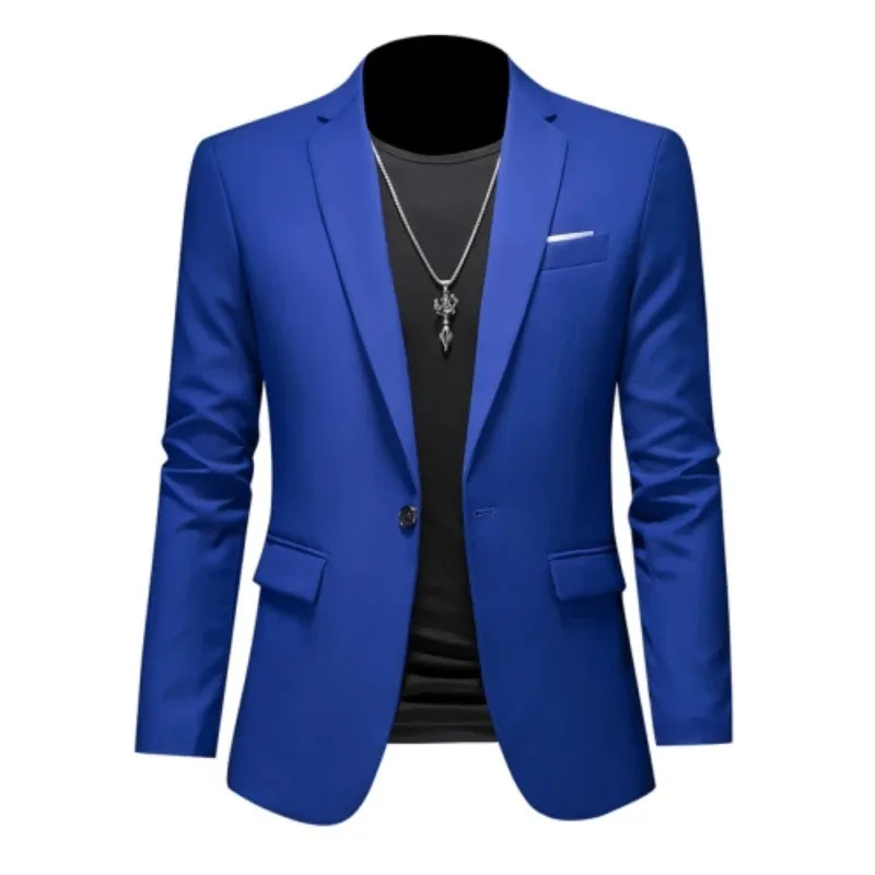 

15-color Boutique Fashion Suit 6XL Men's Slim Groom Wedding Jacket Business Office Casual Solid Color