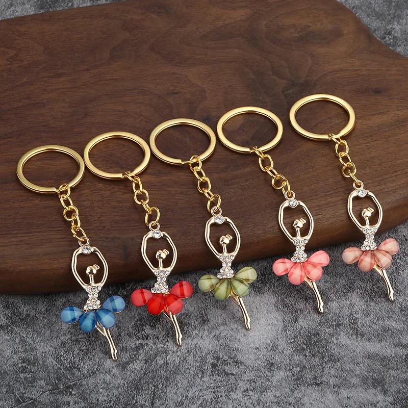 Exquisitos llaveros de bailarina con diamantes de imitación, llavero de baile de cristal colorido para niñas, cartera, bolso, accesorios, regalo de fiesta