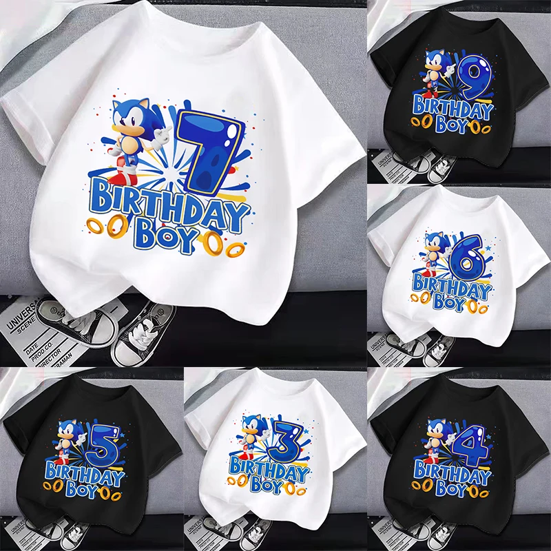 

New Sonics Kids T-shirts Birthday Numbers 1-9 Printed Tops Baby Boys Cartoon T Shirts Short Sleeves Summer Children Clothing