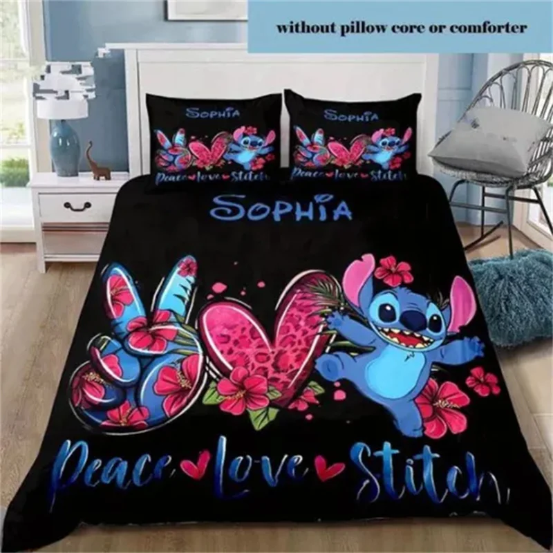 Duvet Cover Peace Love Stitch Cartoon  Bedding Set Comfort  Quilty Cover Queen King Size for Children Home Decore