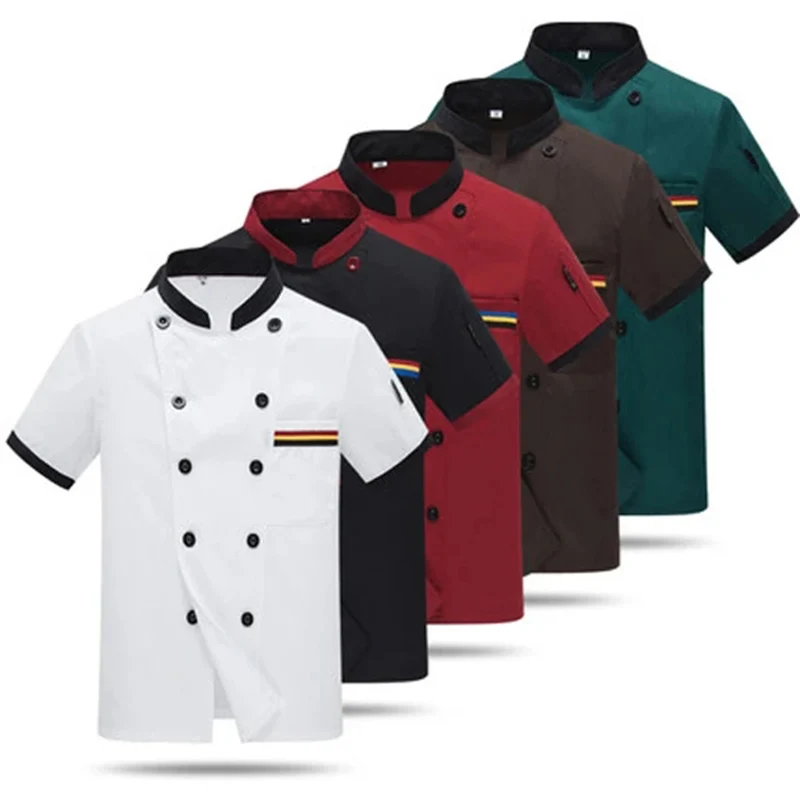 Jaqueta de chef masculina, de manga curta, respirável, dupla breasted, uniforme de cozinha, hotel, restaurante, roupas de trabalho, ferramenta