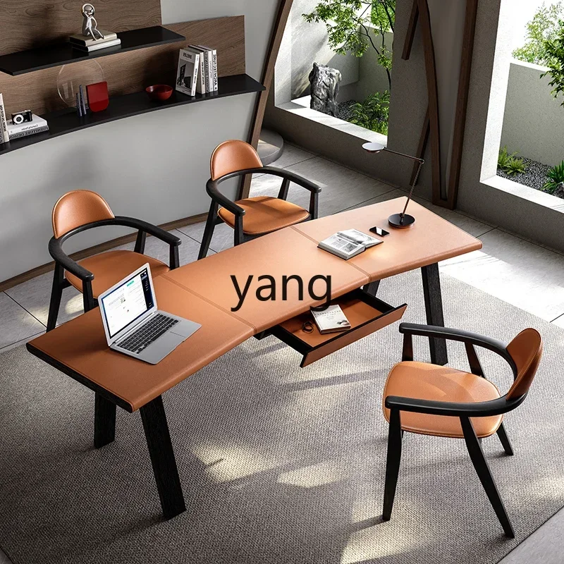 XC1 minimalist leather solid wood desk walnut curved long calligraphy computer desk household
