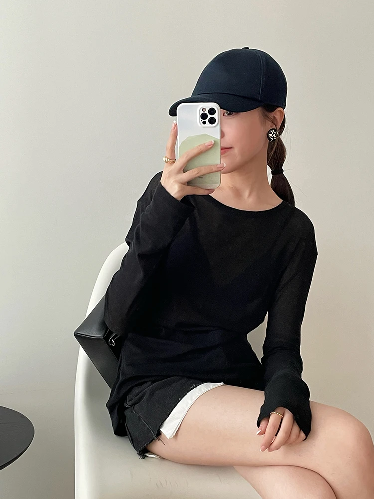 

Женская летняя универсальная многослойная тонкая полупрозрачная футболка с длинным рукавом для защиты от солнца Fi Buy Buy Faion