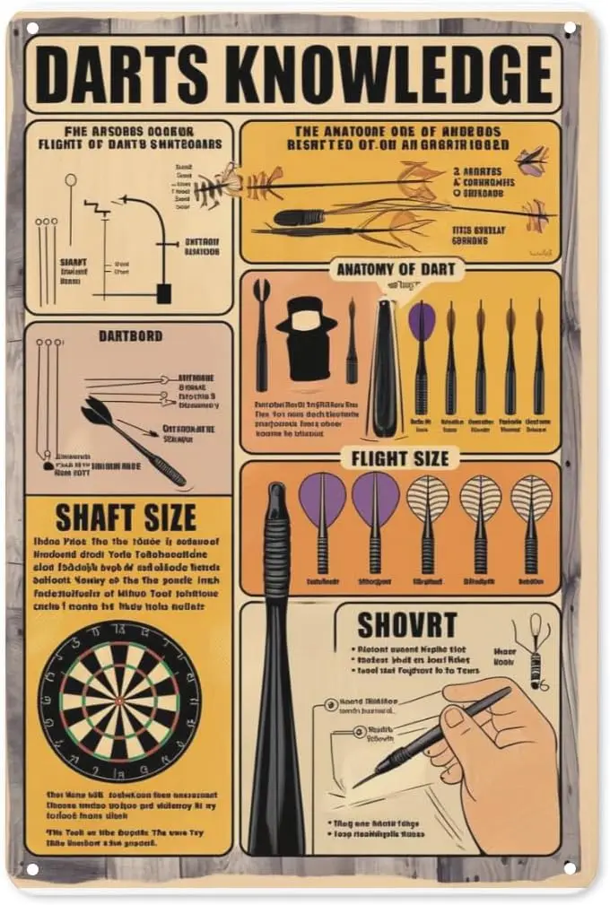 Panneau métallique Dart Knowledge 8x12 pouces, décoration murale vintage pour pub, salle de jeux, bar, sous-sol et man cave, avec support pour fléchettes