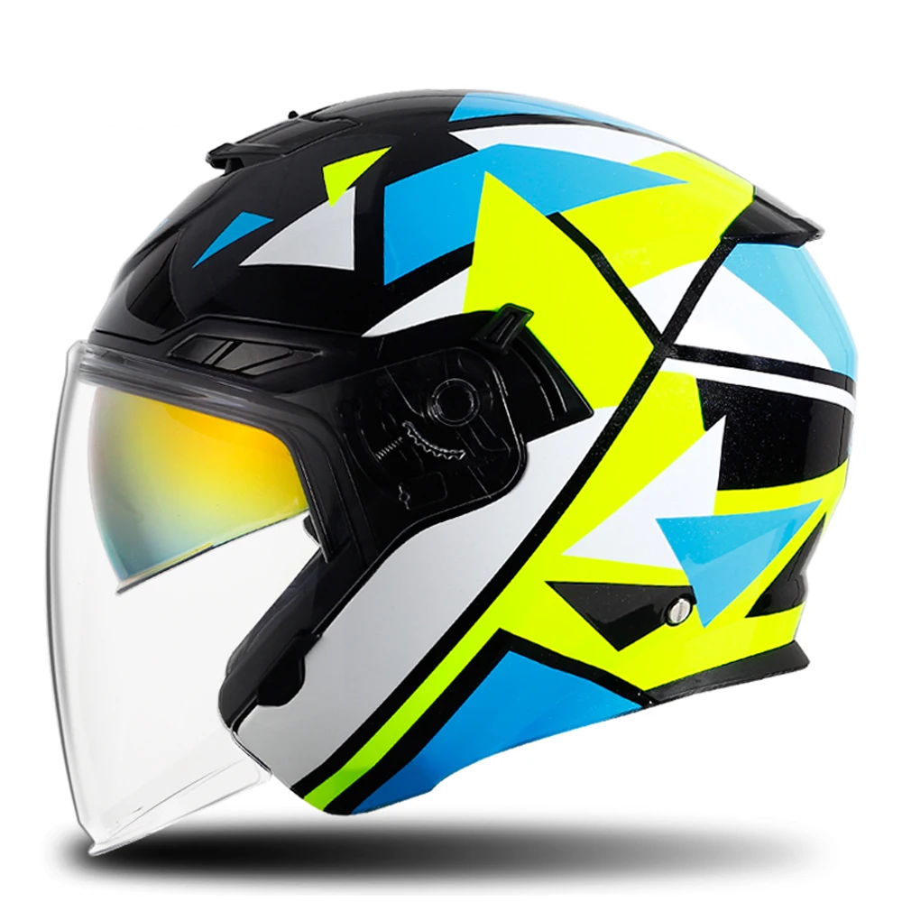 Yellow Geometry Open Face Motorcycle Helmet Wear-Resistant Motocross Accessories Breathable Head Protection Anti-Fall Biker Kask