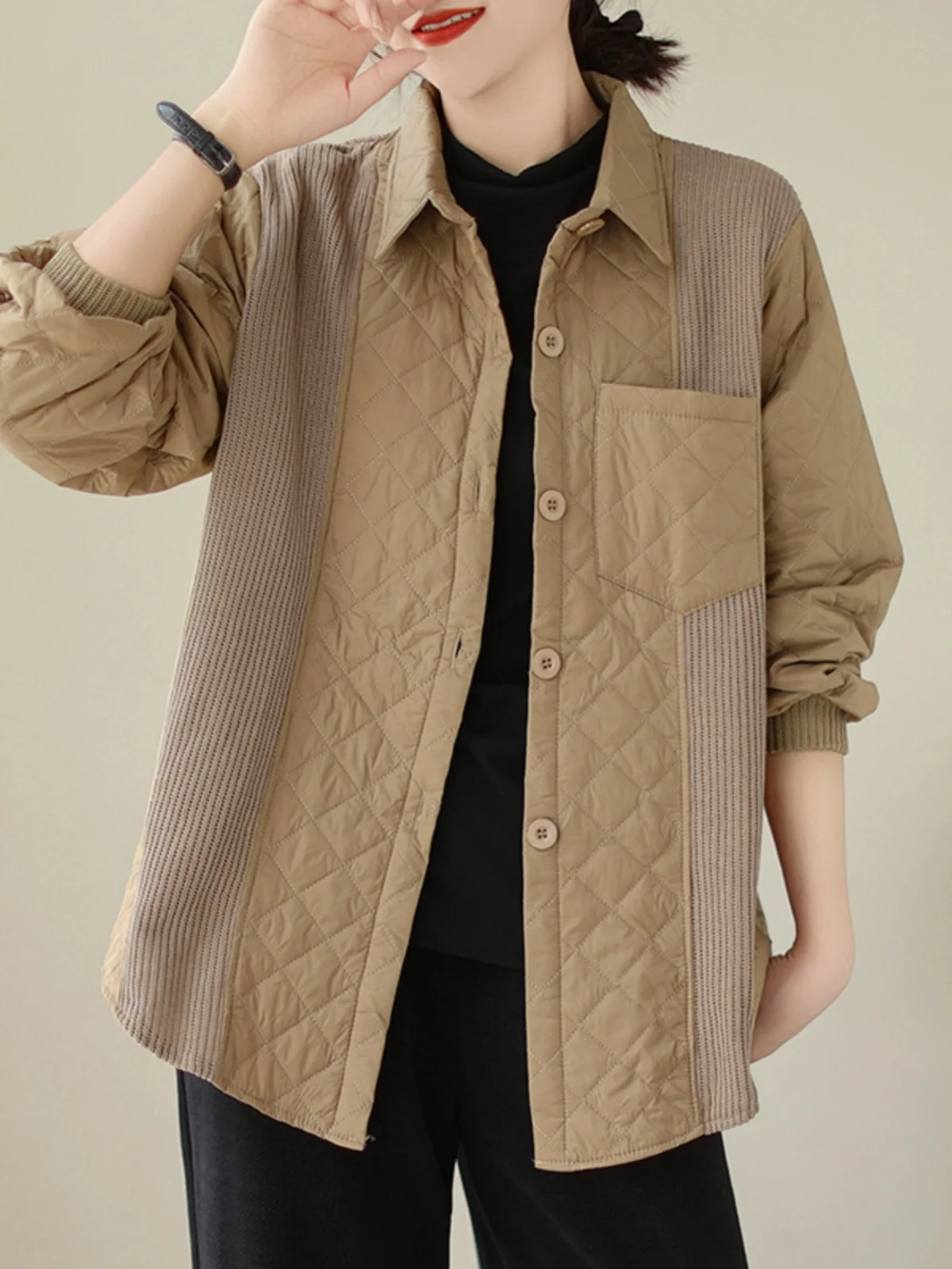 

Женское хлопковое пальто Street Sle на осень-зиму, легкое наполненное пальто в стиле пэчворк для больших размеров, грушевидное тело