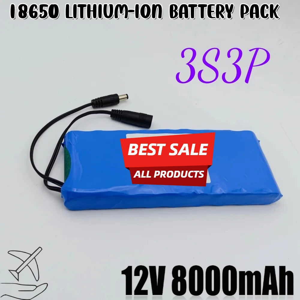 

12V 8.0Ah 18650 Lithium Battery Pack 3S3P Rechargeable Battery with BMS 12.6v Charger for Fishing Bicycle Large Capacity Battery