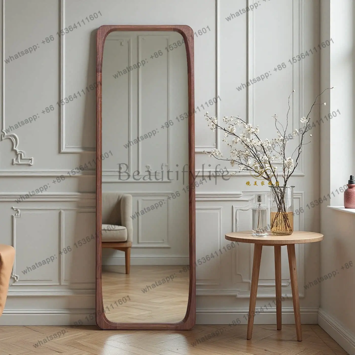 D33 medieval walnut color full-body mirror floor-to-ceiling full-length mirror