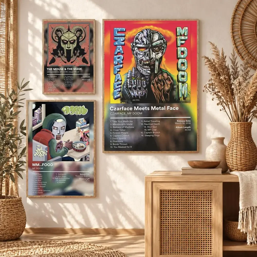 Rapper M-MF DOOM Album Cover Poster Stickers Painting Self-Adhesive Wall Art Decals for Bedroom Living Room Home Decor Gift