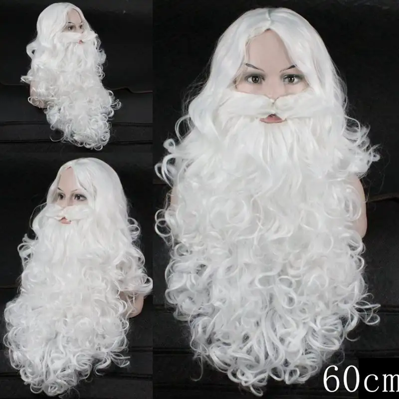 Christmas Party Hot Festive Party 60/80cm Beard Halloween Wig Accessory Top Quality Santa Claus Wig Beard Long White Fancy - Image 6