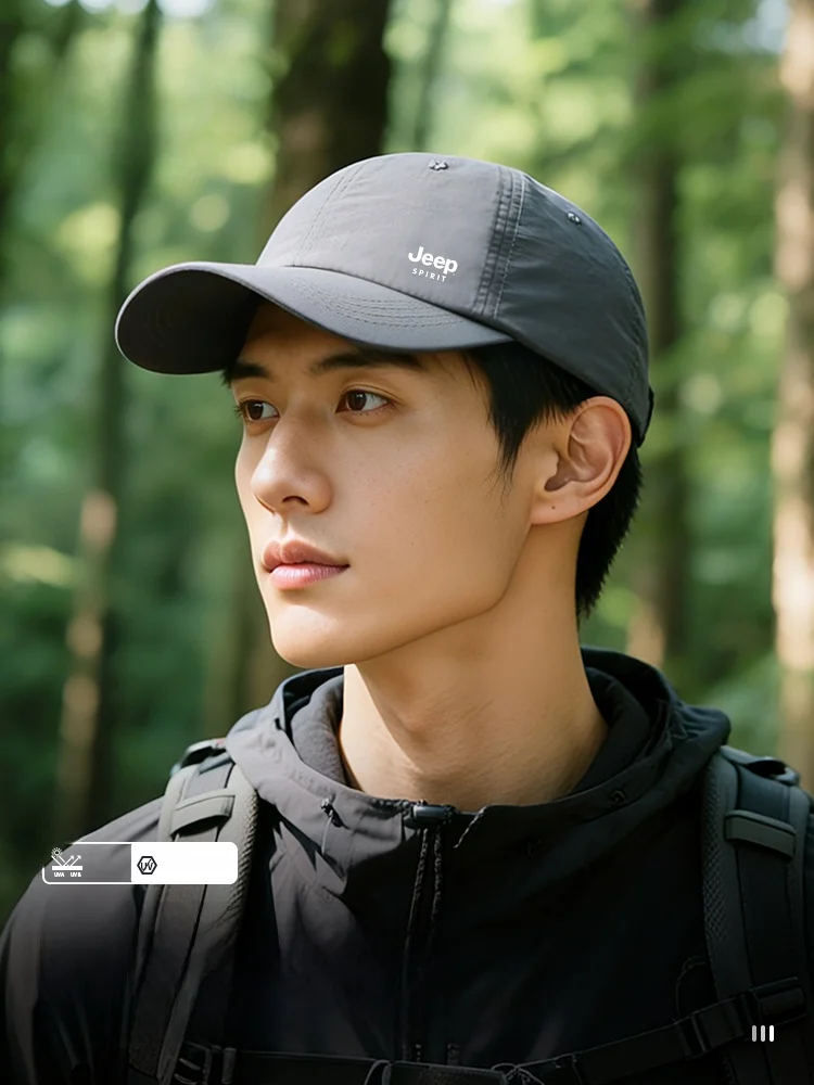 ジープ-メンズ-夏-アウトドア-釣り-日焼け防止-通気性-速乾性-ボールキャップ-大きなつば付き帽子-調節可能なラウンドトップ-ポリエステル繊維