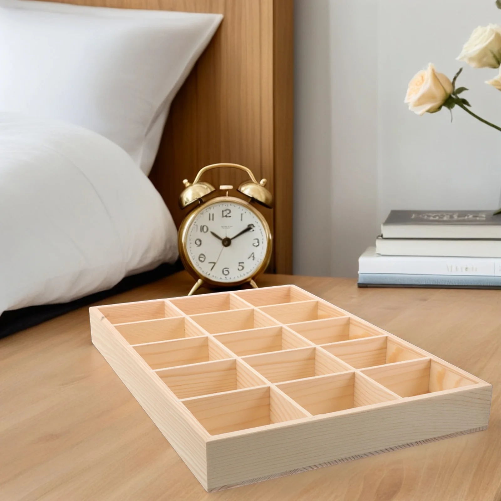 Wood Jewelry Organizer Box 15 Compartments Storage Tray for Rings Earrings Bracelets Small Parts Organizer Neat