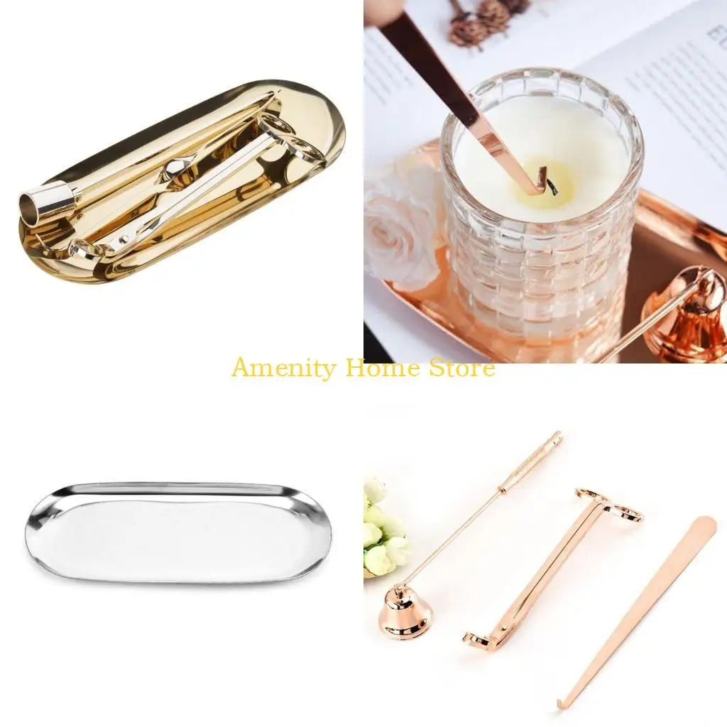 F26C 4 PCS kaarsenaccessoireset Snuffer Wick Trimmer Dipper Tray Plate Scissor Cutter