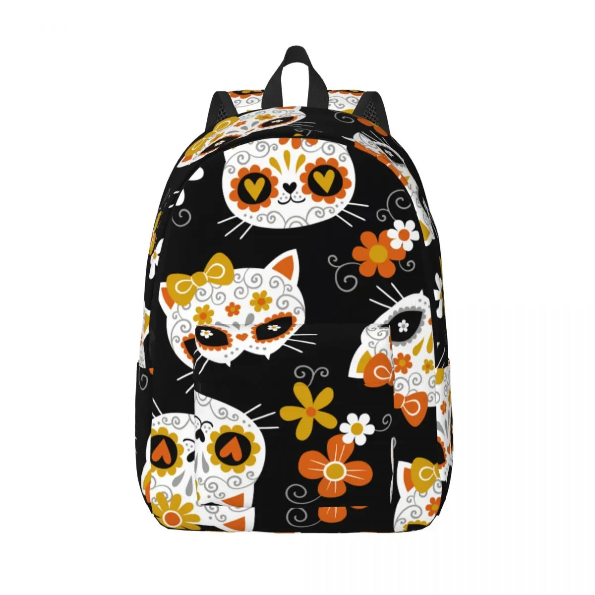 Cute Cat Sugar Skulls And Flowers Backpack Male School Student Backpack Female Large Capacity Laptop Backpack