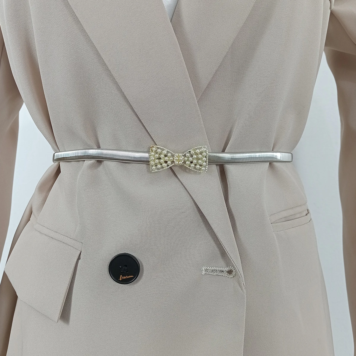 Fashion Elastic Gold Chain Belt Female Waist Pearl Inlay Silver metal Belts For Women High Quality Luxury Thin Stretch Riem