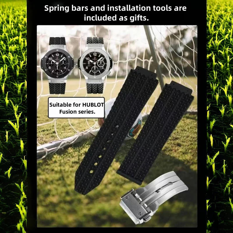 24x17mm 26x19mm Waterproof Soft Men's Women's Sports Silicone Watchbands For Hublot Yubo Rubber Striped Plaid Thin Accessories