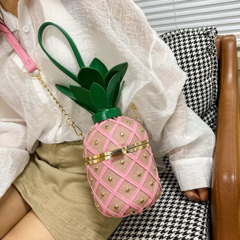 حقيبة كروس متعددة الاستخدامات على الموضة الكورية الجديدة لعام 2025 حقيبة كتف نسائية على شكل أناناس