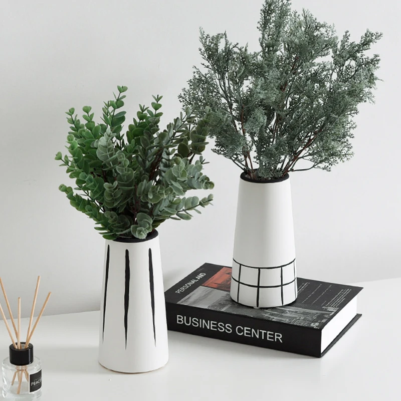 Nordic Modern Minimalist Black&White Ceramic Vase Dried Hand Painted Flower Arrangement Living Room Home Accessories