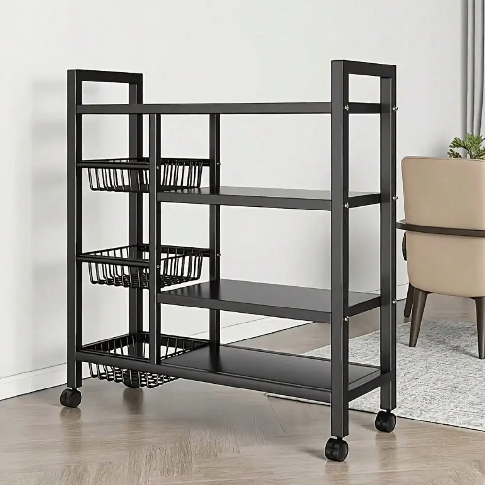Movable Kitchen Storage Rack With Large Metal Mesh Basket & Microwave Holder – Multifunctional Baking & Organizing Stand For Countertop, Pantry Or Island – Compact Space-Saving Design, Rust-Resistant Finish, Easy Assembly, Ideal For Home Kitchens, Gi