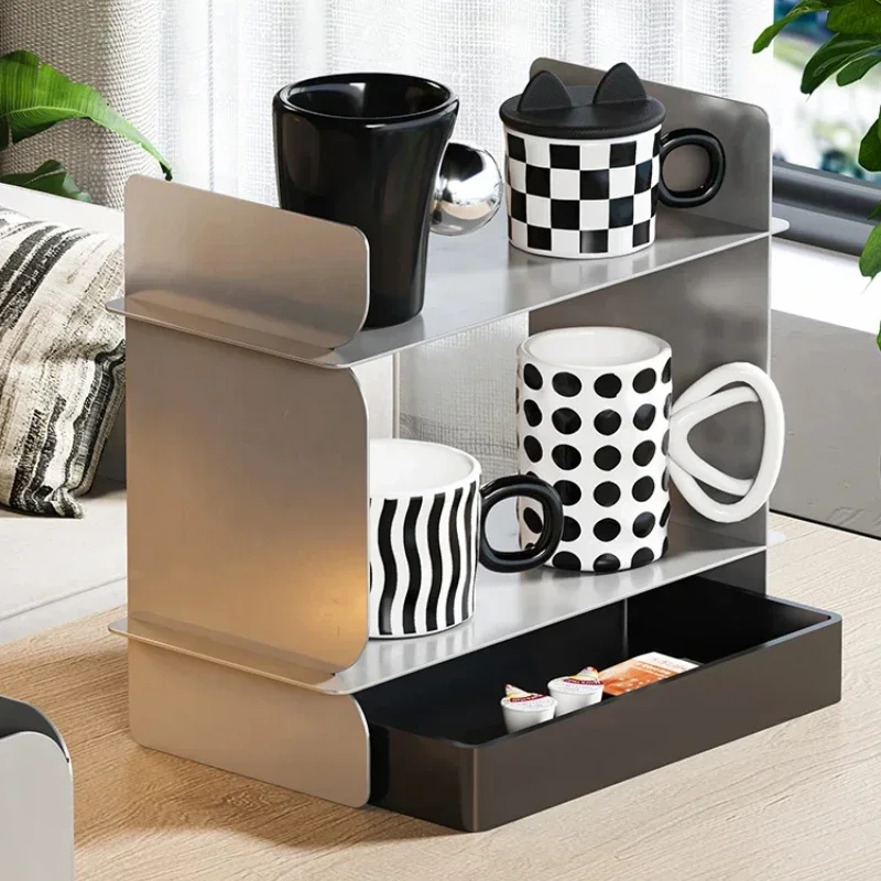 

Stainless Steel Coffee Cup Display Rack Luxury Bathroom Shelf Household Bedroom Cosmetic Organizer Perfume Storage Stand